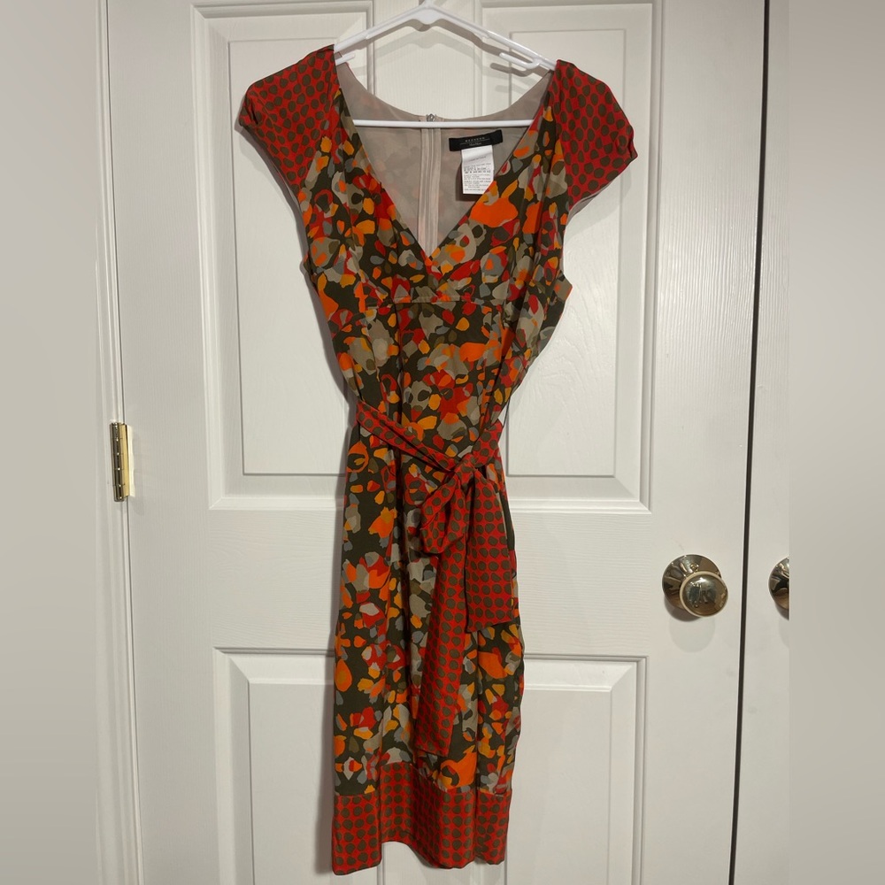 Weekend Max Mara, Multi-print cap-sleeve belted V-neck Dress